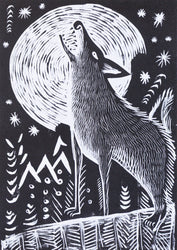 Black and White Wolf Folk Art
